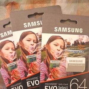 Set of 3, 64GB Samsung MicroSDXC EVO Select Memory Card with Full-Size Adapters